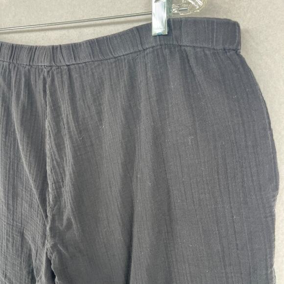 EILEEN FISHER Pants XL Organic Cotton Crinkle Gauze Tapered Pull On Black - Picture 6 of 16